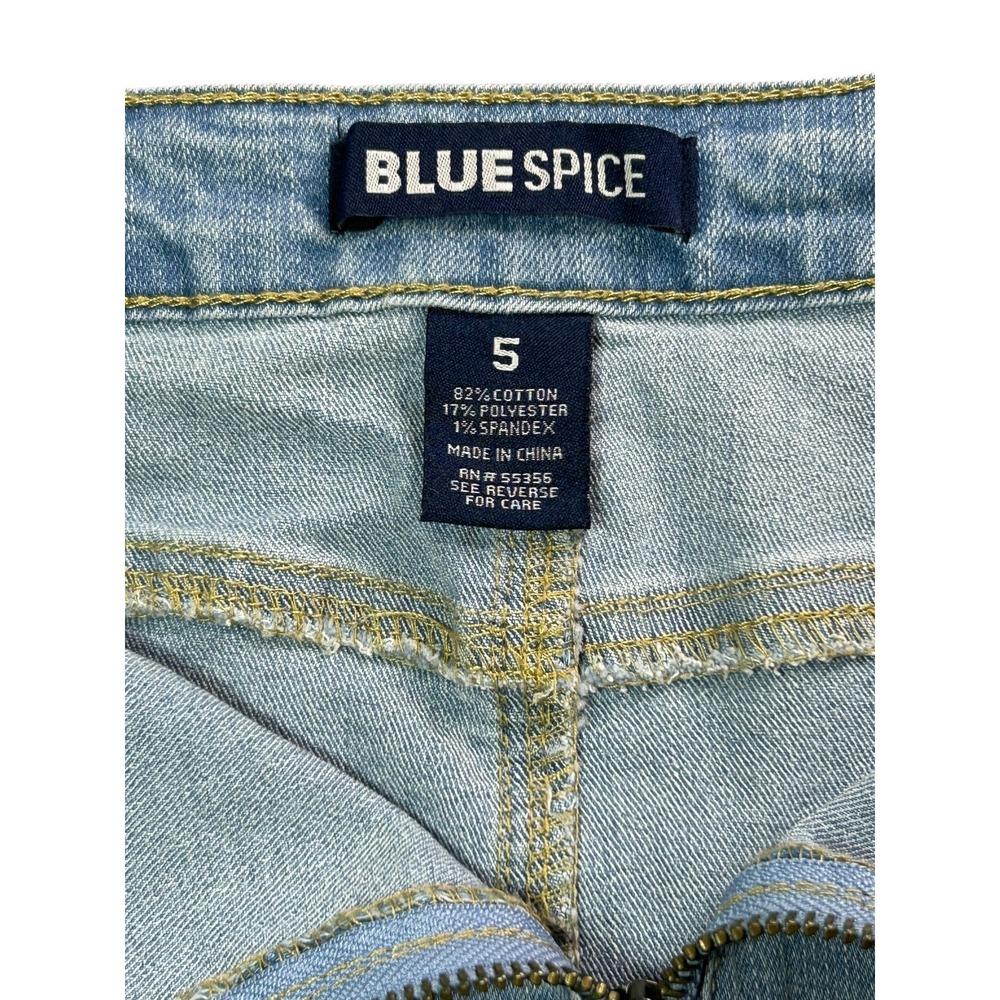 Blue Spice Jean Skirt Womens Size 5 Blue Denim Stretch Pockets Front Zip - Picture 4 of 6